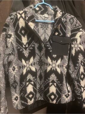 Marika Black and Gray Plush Fleece Jacket